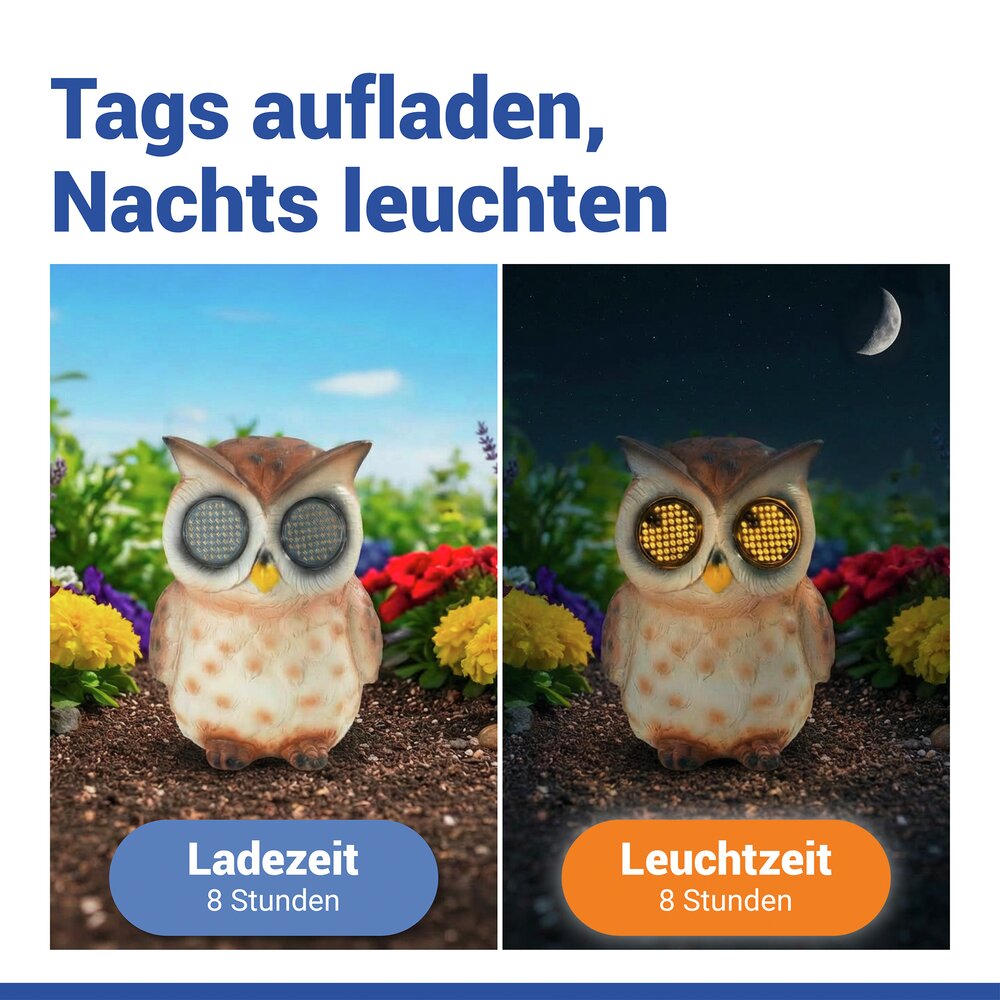 LED Gartenfigur Eule Mod. Blinky Eyes  solarbetriebene Gartendekoration mit leuchtenden Augen