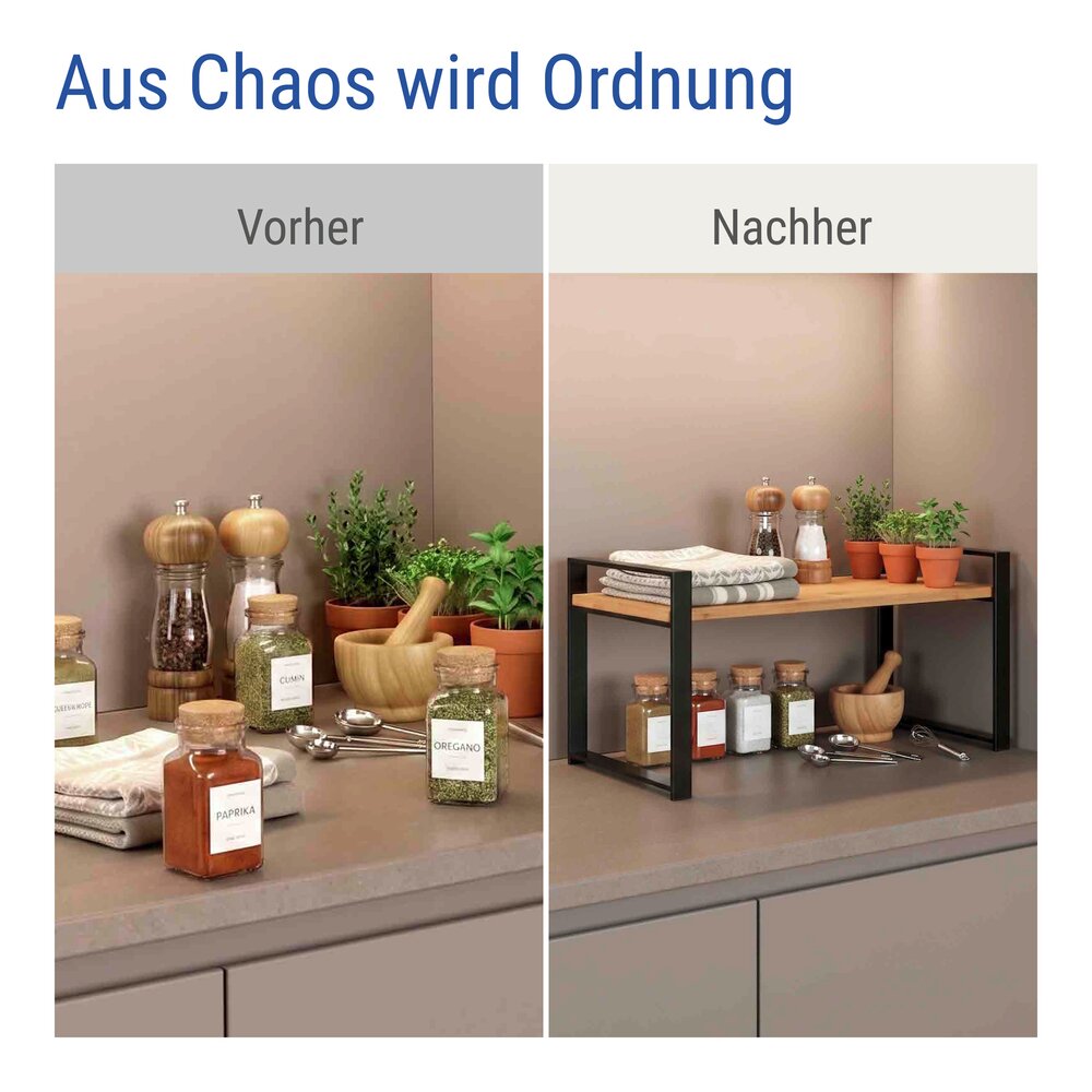 Küchenregal Mod. Lou, mit Gewürzgläsern, 13-tlg.  1 Ablage