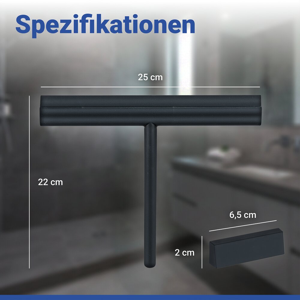 Badabzieher Mod. Agana, schwarz, Silikon, Edelstahl, magnetisch  mit magnetischer Wandhalterung
