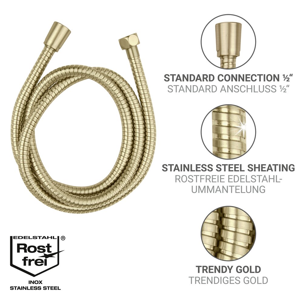 Roestvrijstalen doucheslang Mod. Messing 150 cm Goud