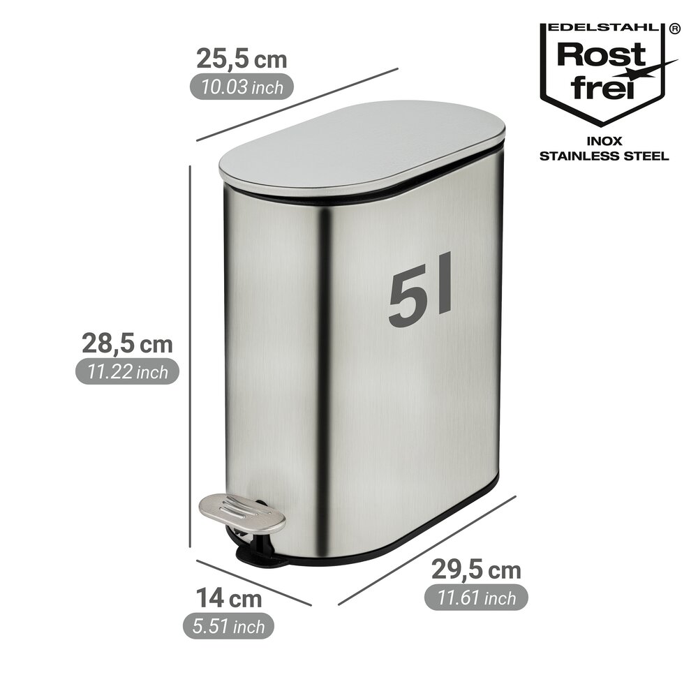 Kosmetikeimer Mod. Collungo, 5L, satiniert, edelstahl, schwarz, Easy-Close  mit easy-close Absenkautomatik