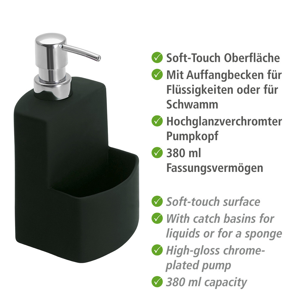 Spülmittelspender Mod. Festival Schwarz  Seifenspender, mit griffiger Soft-Touch Oberfläche