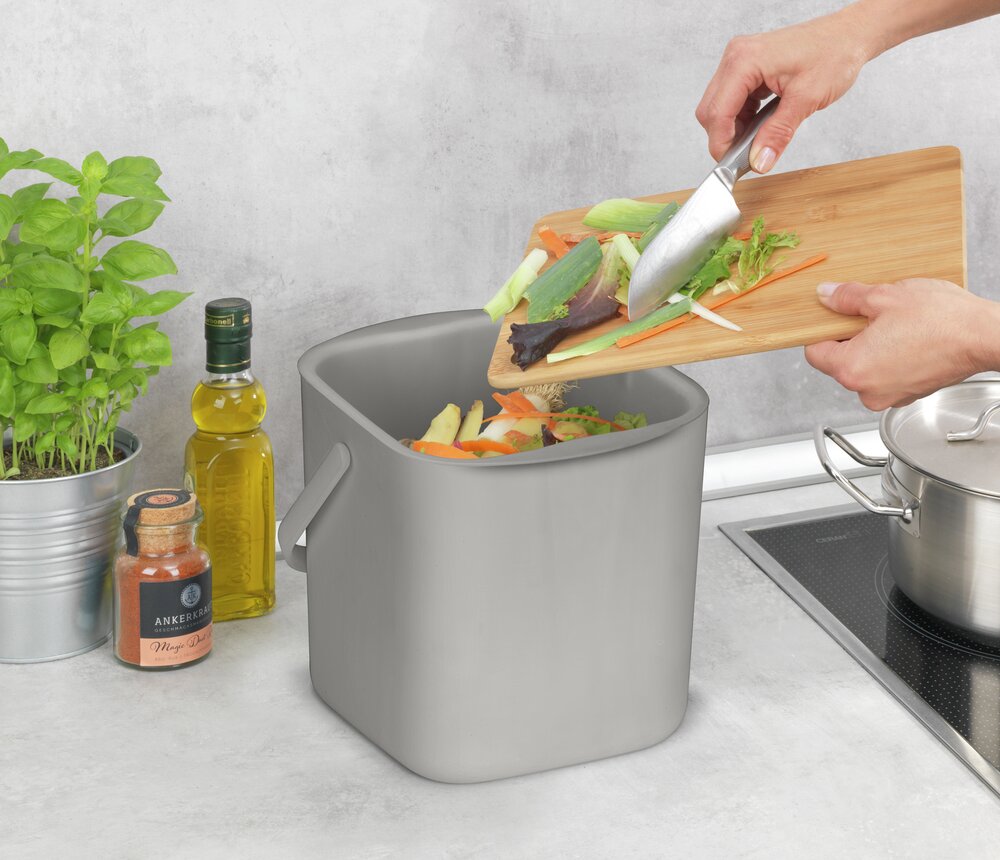 Abfallsammler Mod. Conny, grau, Kunststoff, 3 L, 18 x 18 x 19 cm  herausnehmbares Sieb, spülmaschinengeeignet