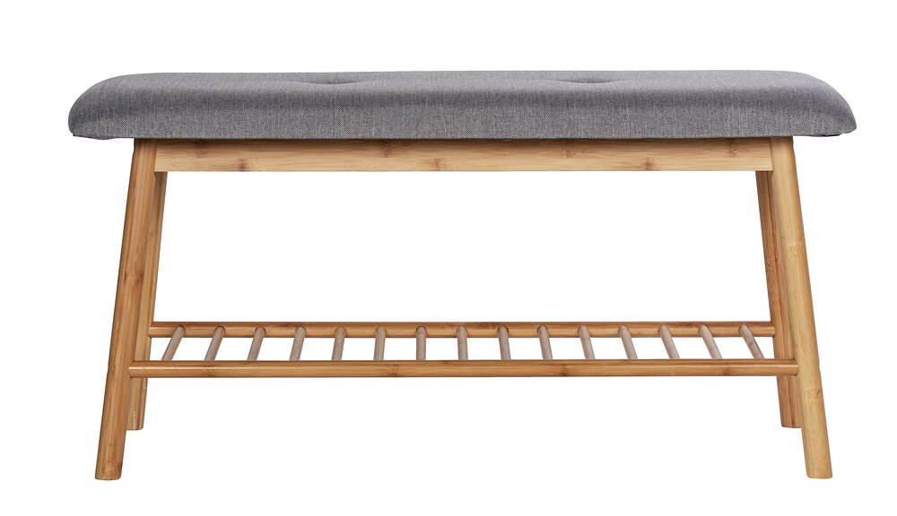 Banc à chaussures bambou, banc d'entrée, Bahari, 4 paires de chaussures, L90 cm  banc, bambou