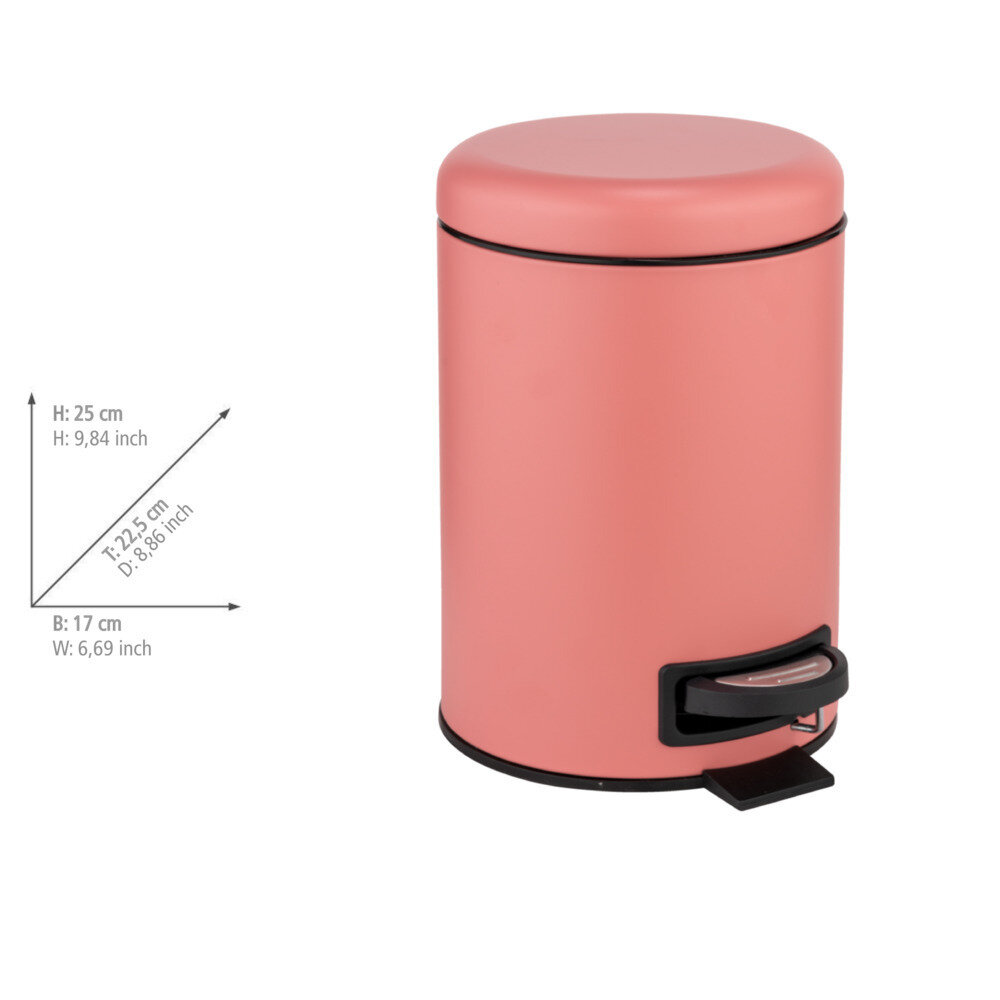 Cosmétiques Poubelle à pédale Leman Coral mat 3L  avec insert amovible