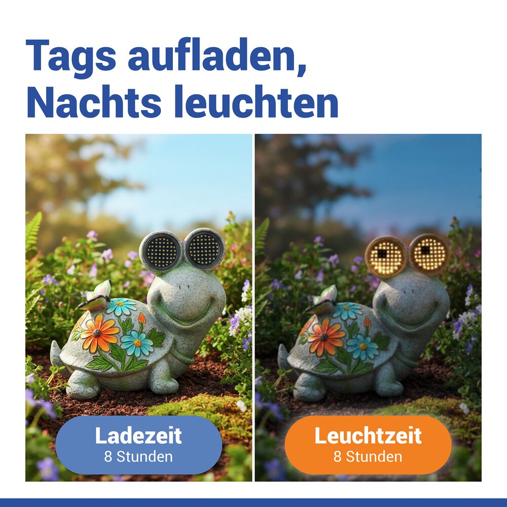 LED Gartenfigur Schildkröte Mod. Blinky Eyes  solarbetriebene Gartendekoration mit leuchtenden Augen