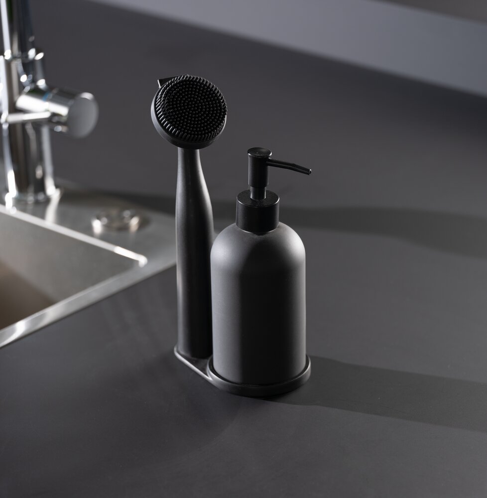 Set de rinçage Mod. Piedo, noir, verre et plastique, 12x9x25 cm  brosse durable et élégante