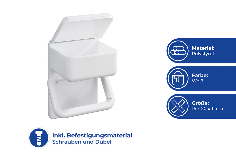 Toilettenpapierhalter 2 in 1  mit Ablage für feuchte Toilettentücher