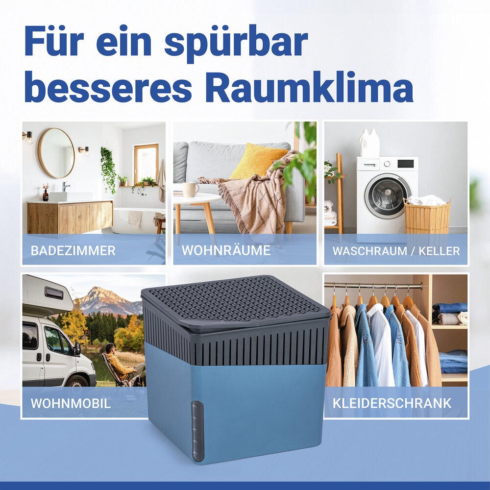 Raumentfeuchter Mod. Cube Blau 1000 g, 2er Set  beugt Schimmel und Gerüchen vor