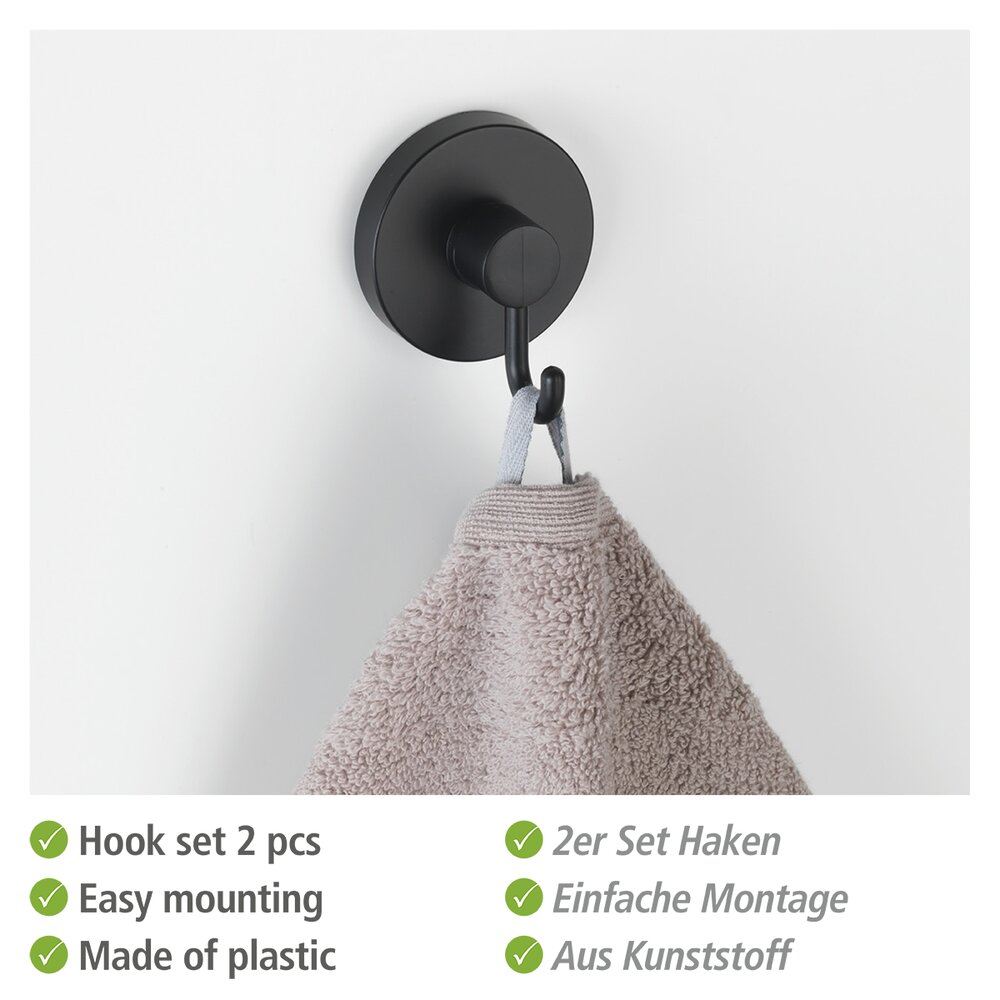 Mod. Vacuum-Loc® Haken Schwarz 2er Set  Handtuch-Haken, Kleiderhaken, Befestigen ohne bohren