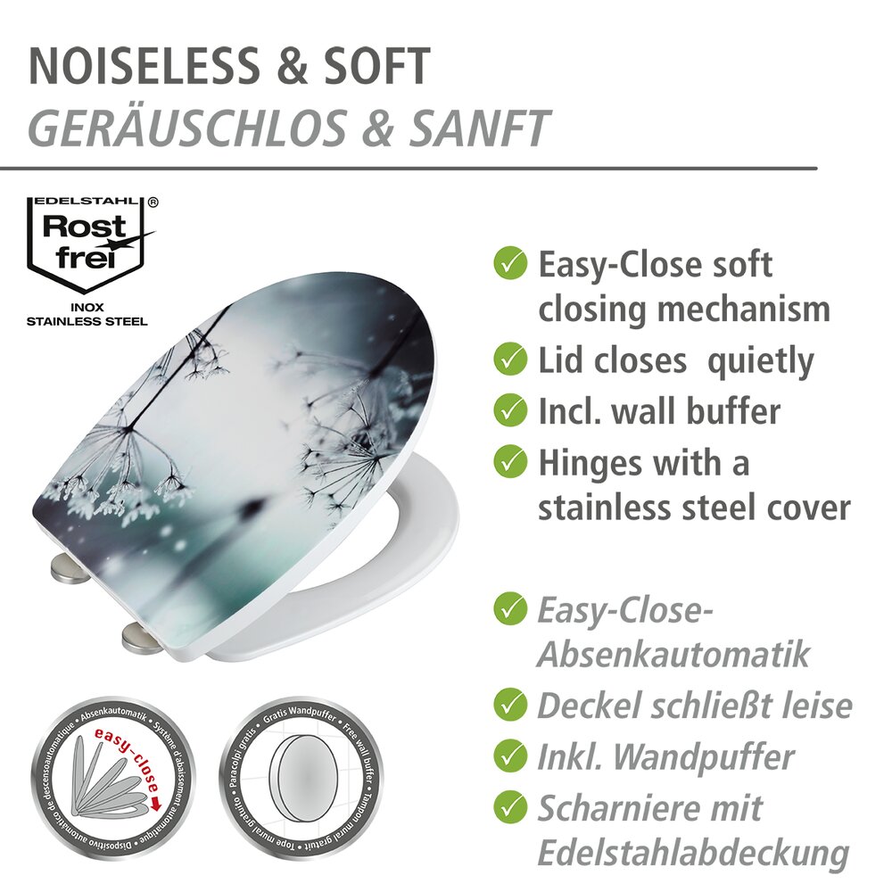 Abattant WC Original, abattant WC avec frein de chute "easy close", fixation acier "fix clip" inox, Polar, Thermoplastique  en thermoplastique incassable