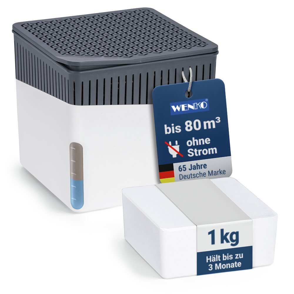 Déshumidificateur d'intérieur Cube Blanc 1000 g  prévient la formation de moisissures et les mauvaises odeurs