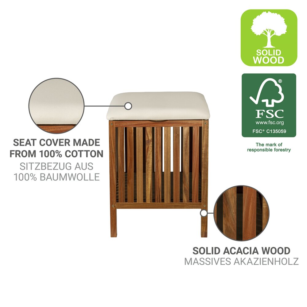 Badhocker Mod. Fondi  aus massivem Akazienholz