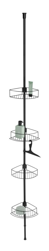 Etagère de salle de bain téléscopique, solution sans perçage, Dolcedo, Acier Noir  Etagere douche téléscopique d'angle