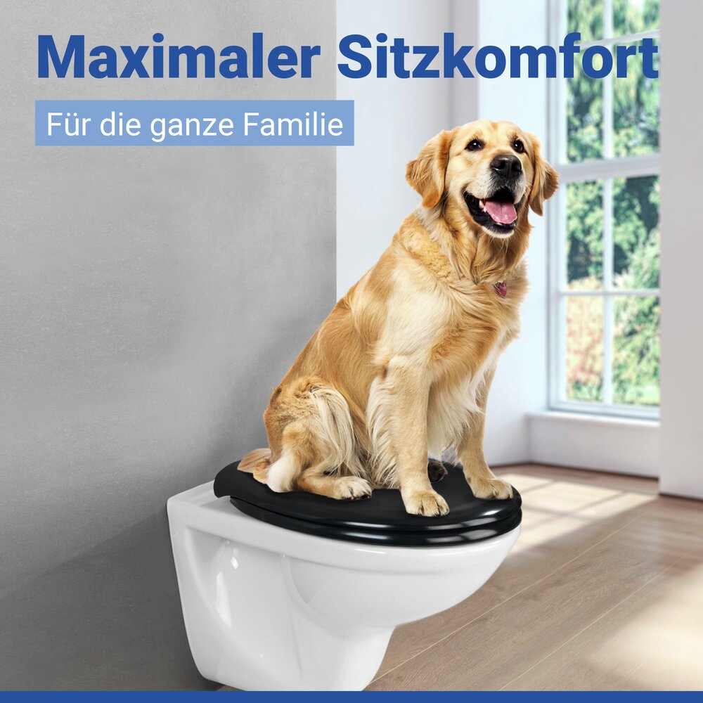 Siège WC Mod. Rieti, noir, plastique thermodurci, acier inoxydable, Easy Close  système d'abaissement automatique