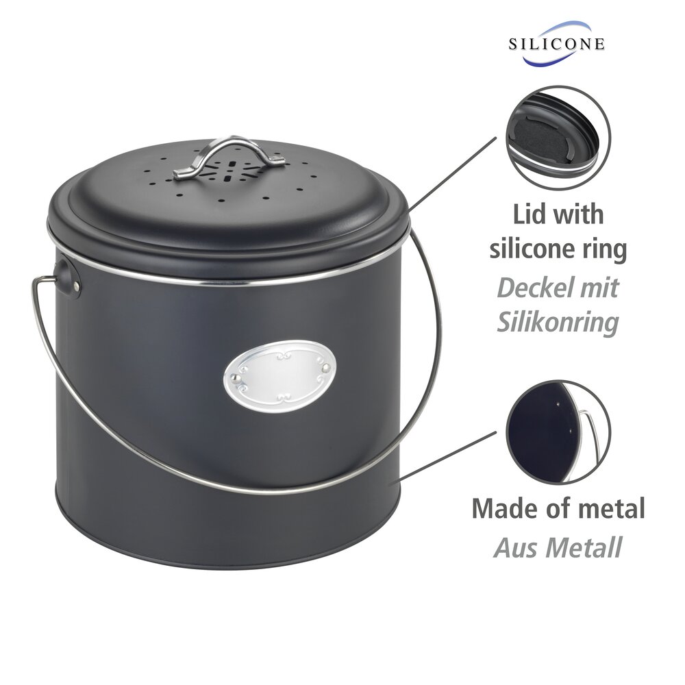 Seau à compost Mod. Nero 6 L  avec 3 filtres à charbon actif de rechange