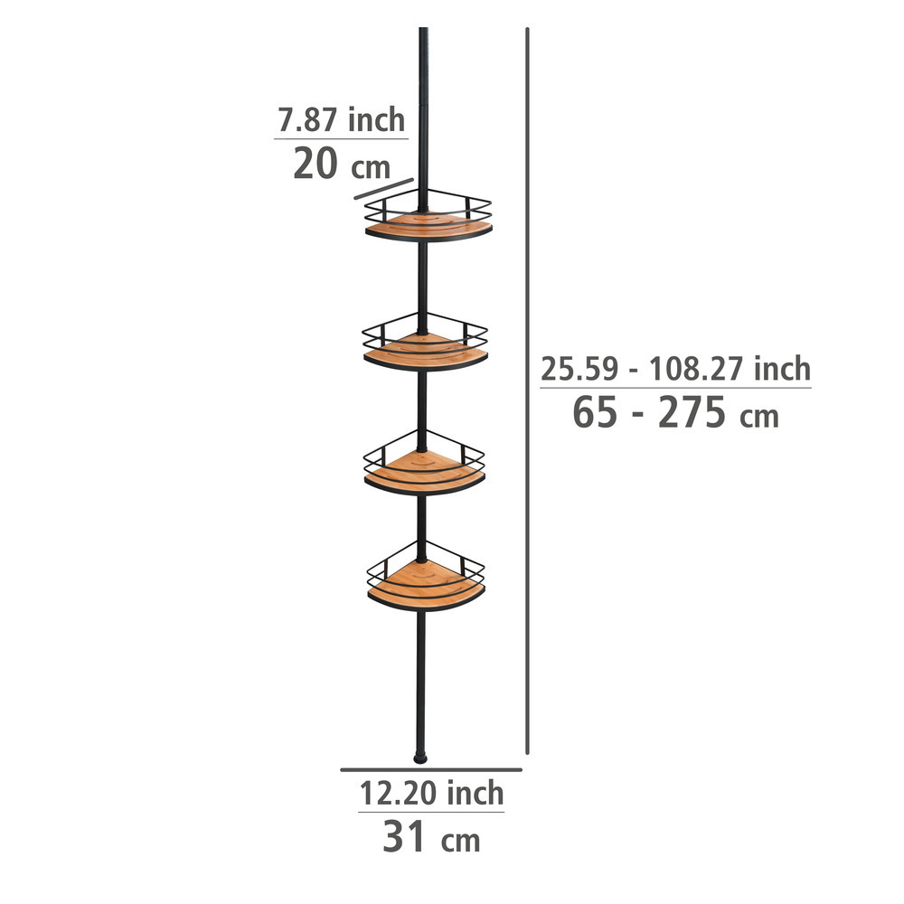 Teleskop-Eckregal Mod. Dolcedo aus Bambus und Edelstahl  aus rostfreiem Edelstahl