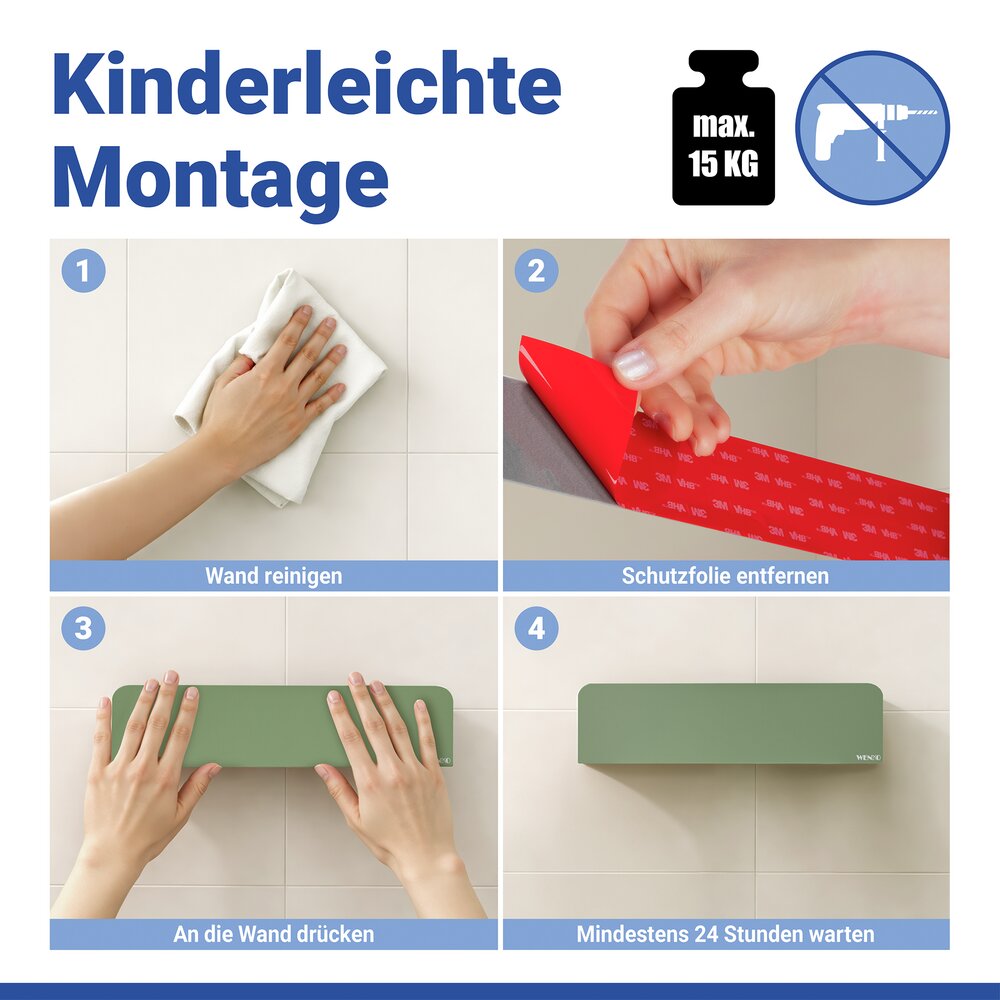 Turbo-Loc® Wandablage Mod. Lizan Grün  Befestigen ohne Bohren