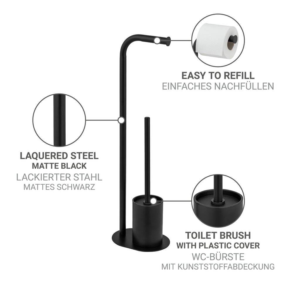 Stand WC-Garnitur Mod. Levante, schwarz, Stahl, 23x63x17 cm  2 in 1 Funktion