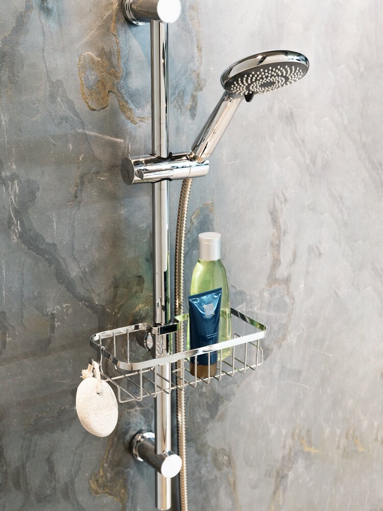 Tablette pour colonne de douche Floresta Brillant, forme rectangulaire  Fixation rapide sans percer ni visser