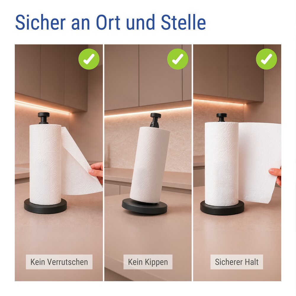 Küchenrollenhalter stehend, Schwarz  mit praktischem Abroll-STOP