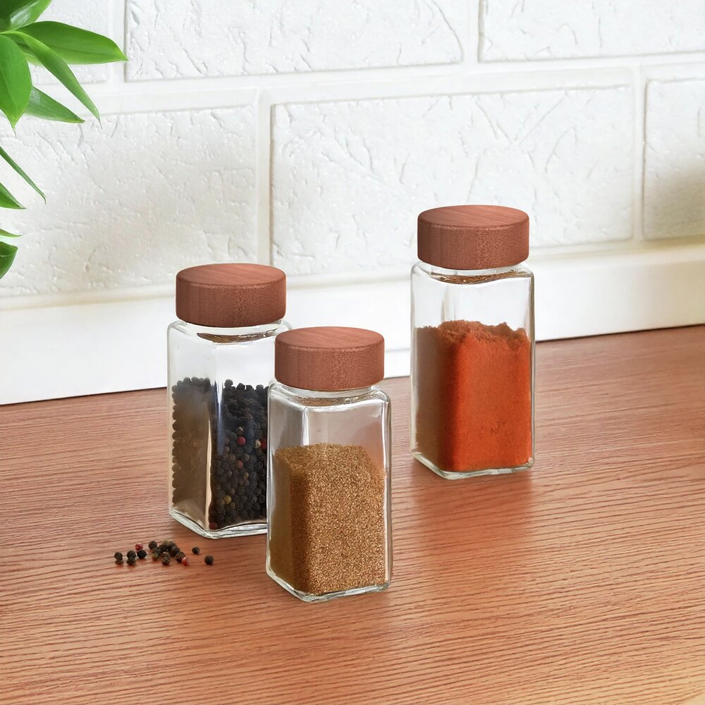 Pot à épices Mod. Anni 120ml, transparent, verre, couvercle bambou, 4,5x10,5 cm  certifié fsc, design écologique