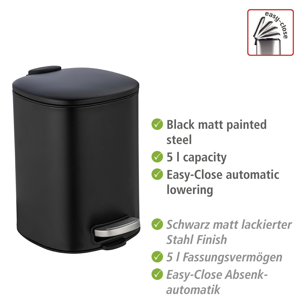 Treteimer Mod. Alassio, Schwarz 5 L  Easy-Close Absenkautomatik