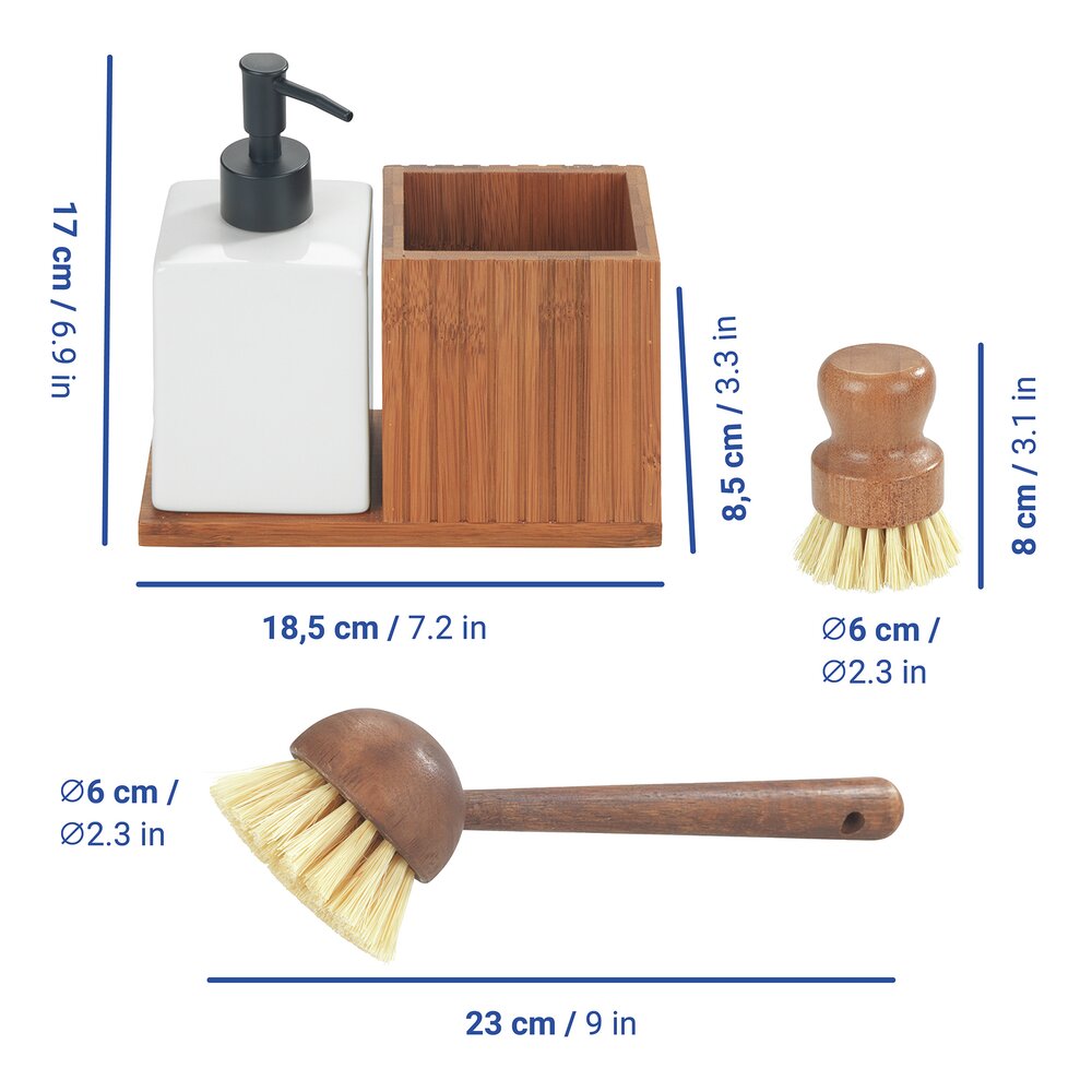 Spülset, 4-tlg.  Spülmittelspender mit Utensilienhalter und Spülbürsten