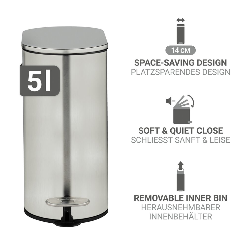 Kosmetikeimer Mod. Collungo, 5L, satiniert, edelstahl, schwarz, Easy-Close  mit easy-close Absenkautomatik