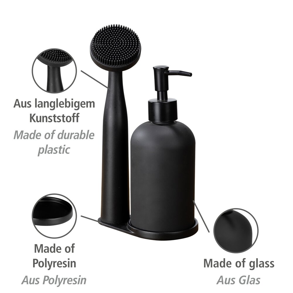 Set de rinçage Mod. Piedo, noir, verre et plastique, 12x9x25 cm  brosse durable et élégante