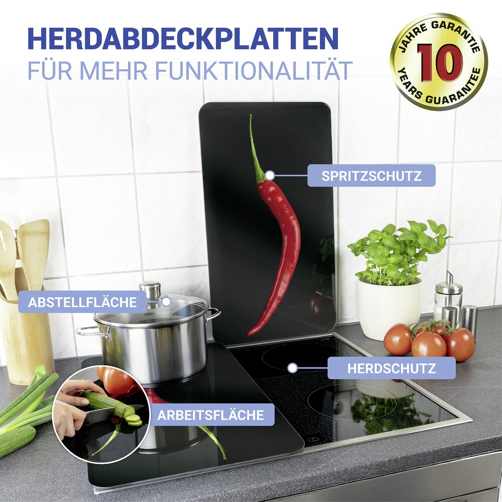 Herdabdeckplatte Universal Mod. Hot Peperoni, 2er Set  für alle Herdarten geeignet