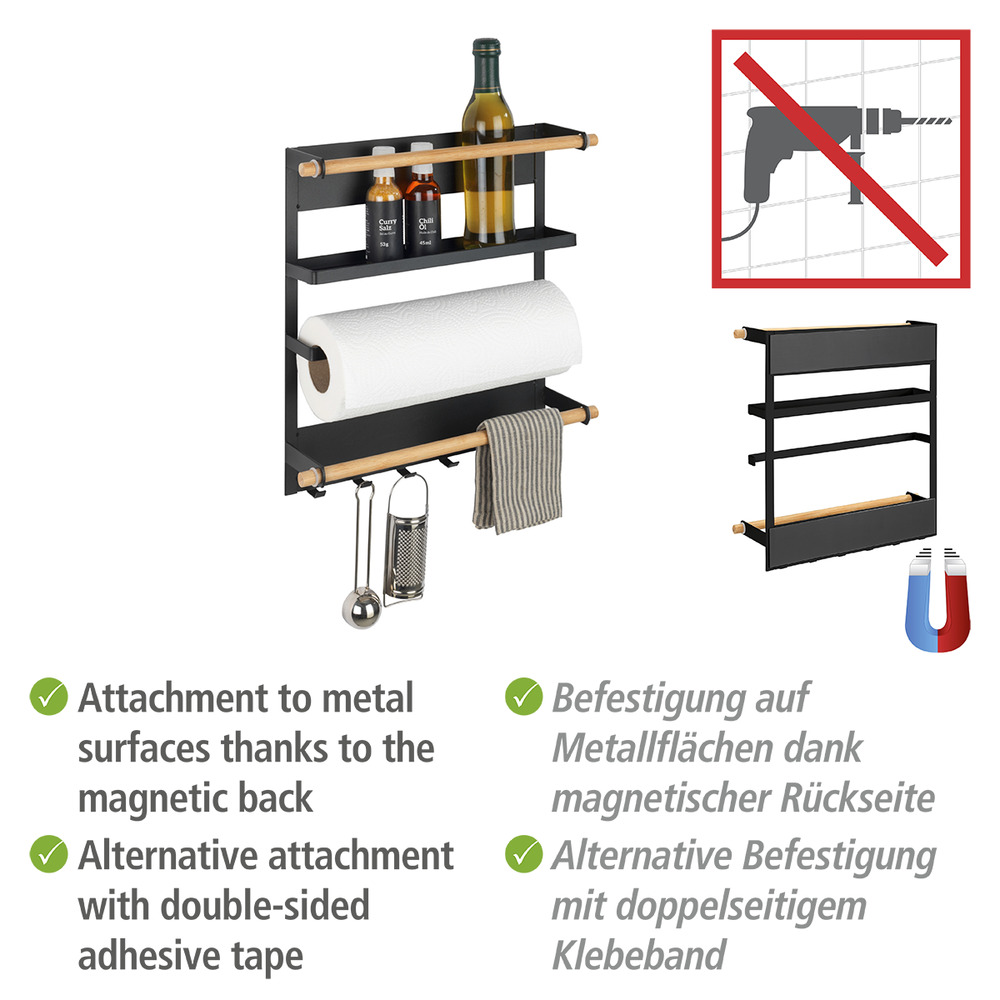 Küchenregal Mod. Magna, Schwarz  Magnetisches Regal zur Befestigung ohne Bohren