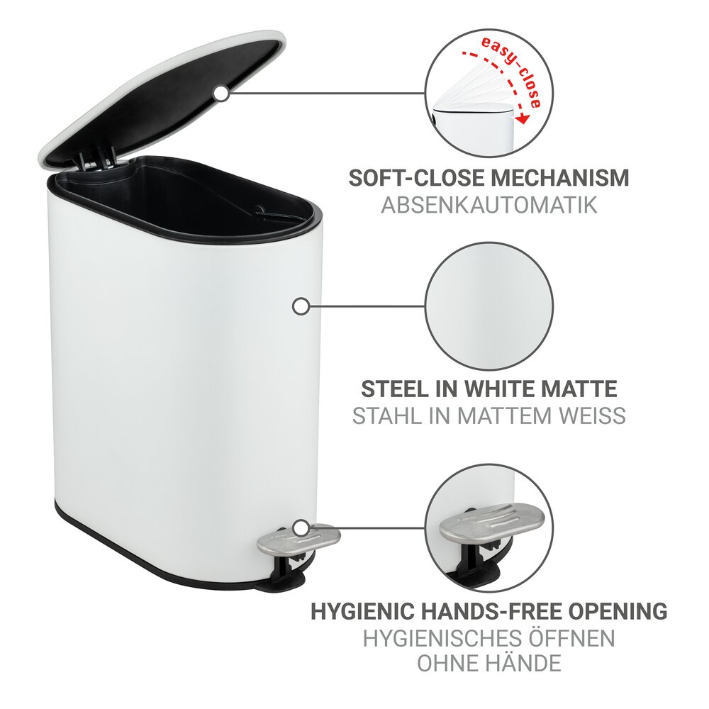 Pedaalemmer Mod. Collungo, wit, staal/kunststof, 5L, Easy-Close