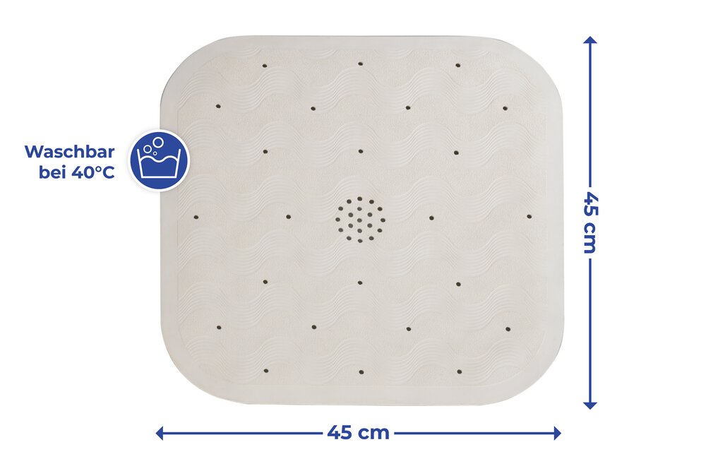 Duscheinlage Mod. Natur-Kautschuk Beige  mit Saugnäpfen auf der Unterseite, Maschinenwaschbar bei 40° C