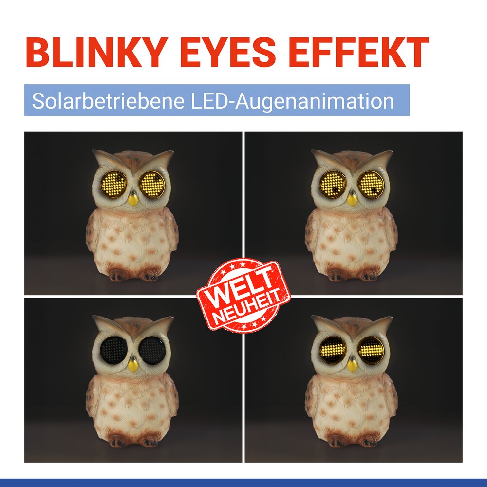 LED Gartenfigur Eule Mod. Blinky Eyes  solarbetriebene Gartendekoration mit leuchtenden Augen