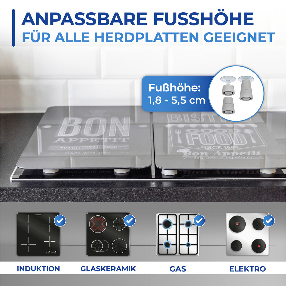 Glasabdeckplatte Universal Mod. Bon Appetit, 2er Set  aus schlagfestem Sicherheitsglas