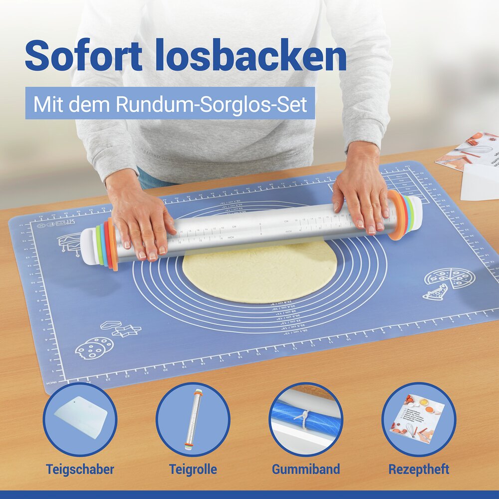Tapis de cuisson antiadhésif avec rouleau à pâtisserie  spatule et livret de recettes inclus