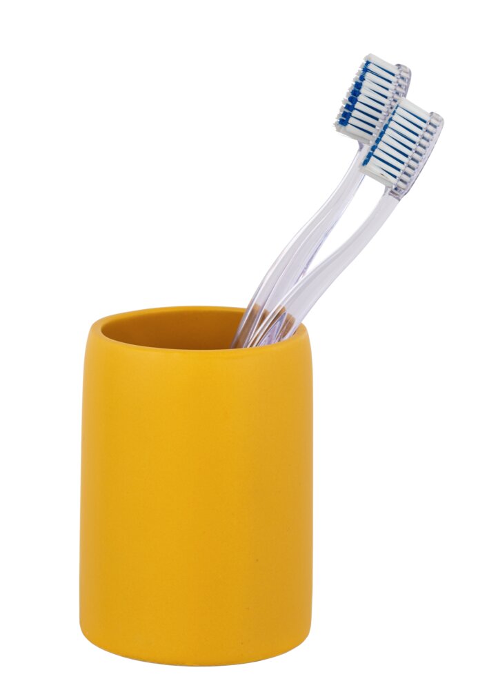 Gobelet à dents en céramique Funo Jaune  pour ranger les ustensiles de soins dentaires