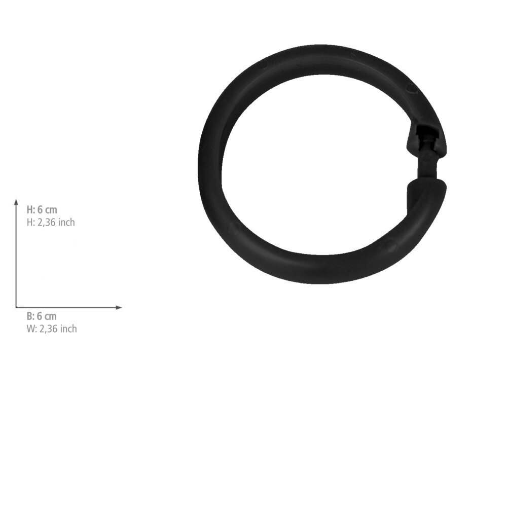 Duschvorhangringe Groß Schwarz, 12er Set  Ø 6 cm