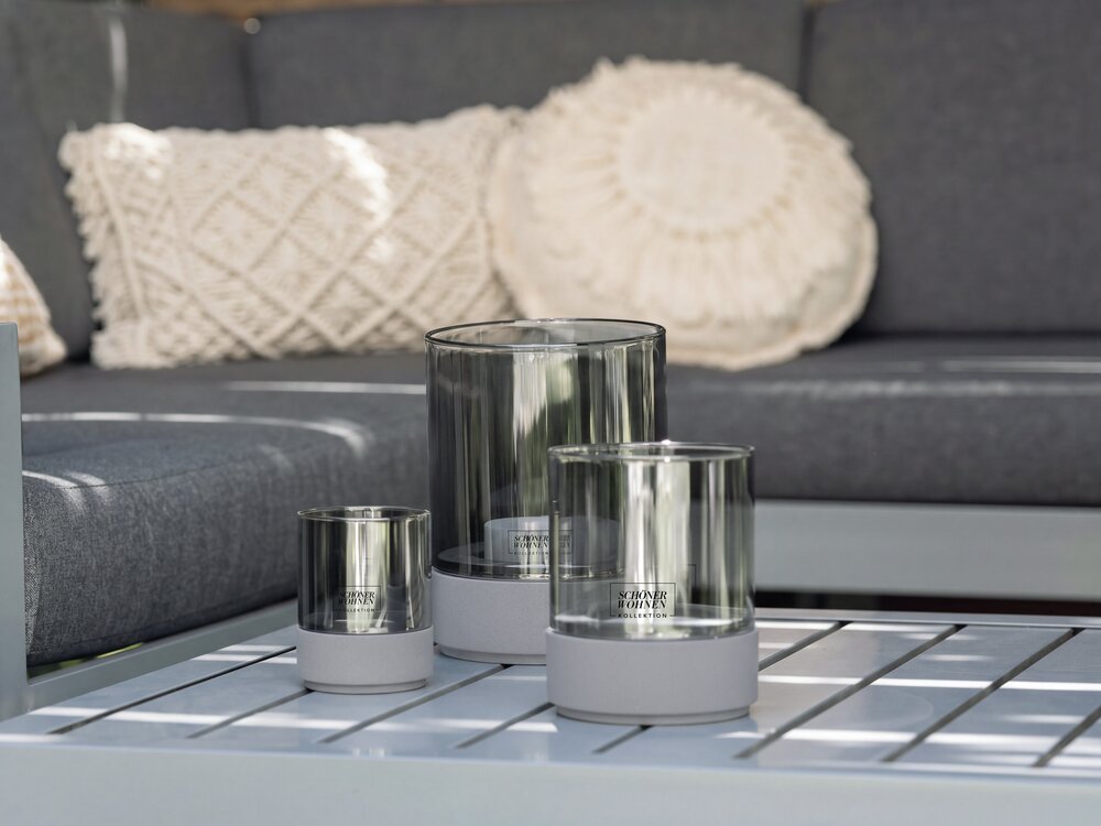 Windlicht Mod. Canvel L, Grau  Teelichtglas für Indoor & Outdoor