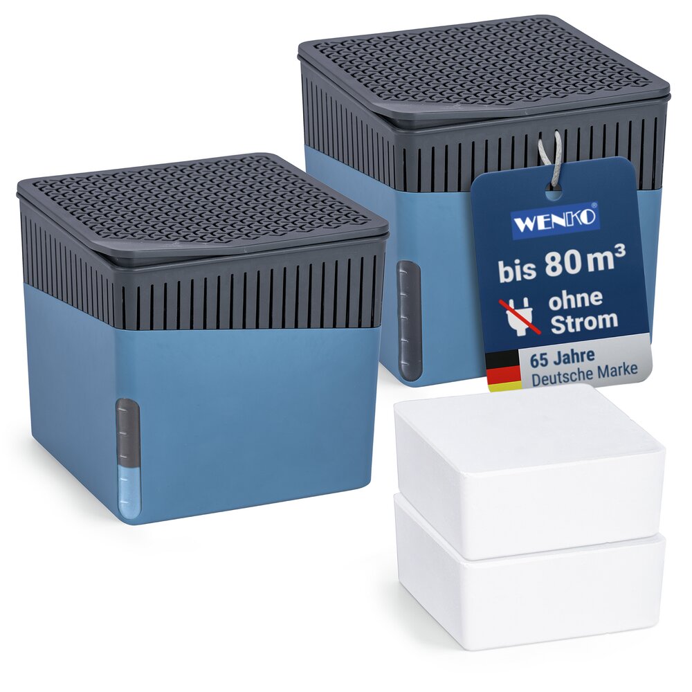 Raumentfeuchter Mod. Cube Blau 1000 g, 2er Set  beugt Schimmel und Gerüchen vor
