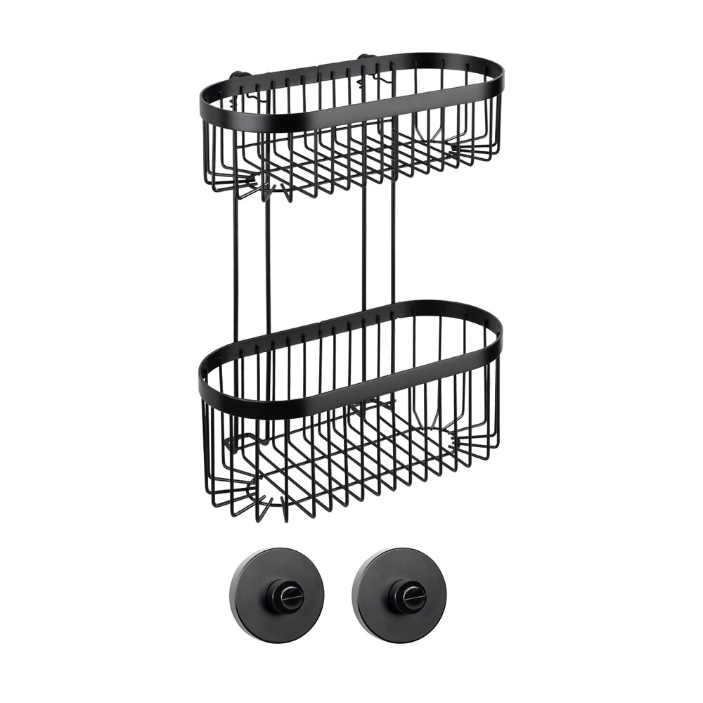 Wandregal 2 Etagen Mod. Classic Plus Black mit Vacuum-Loc® Adapter, Befestigen ohne bohren  Befestigen ohne bohren