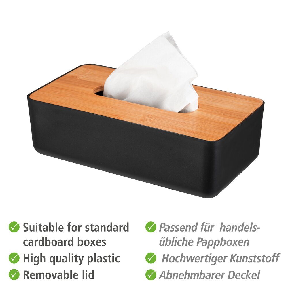 Kosmetiktuchbox Mod. Rotello Schwarz  Deckel aus Bambus