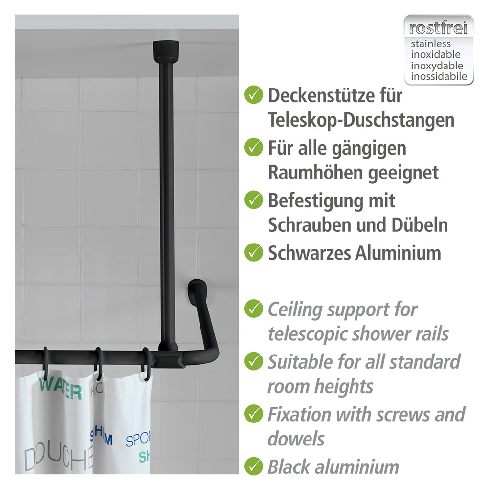 Deckenstütze für Duschstangen Schwarz  57 cm