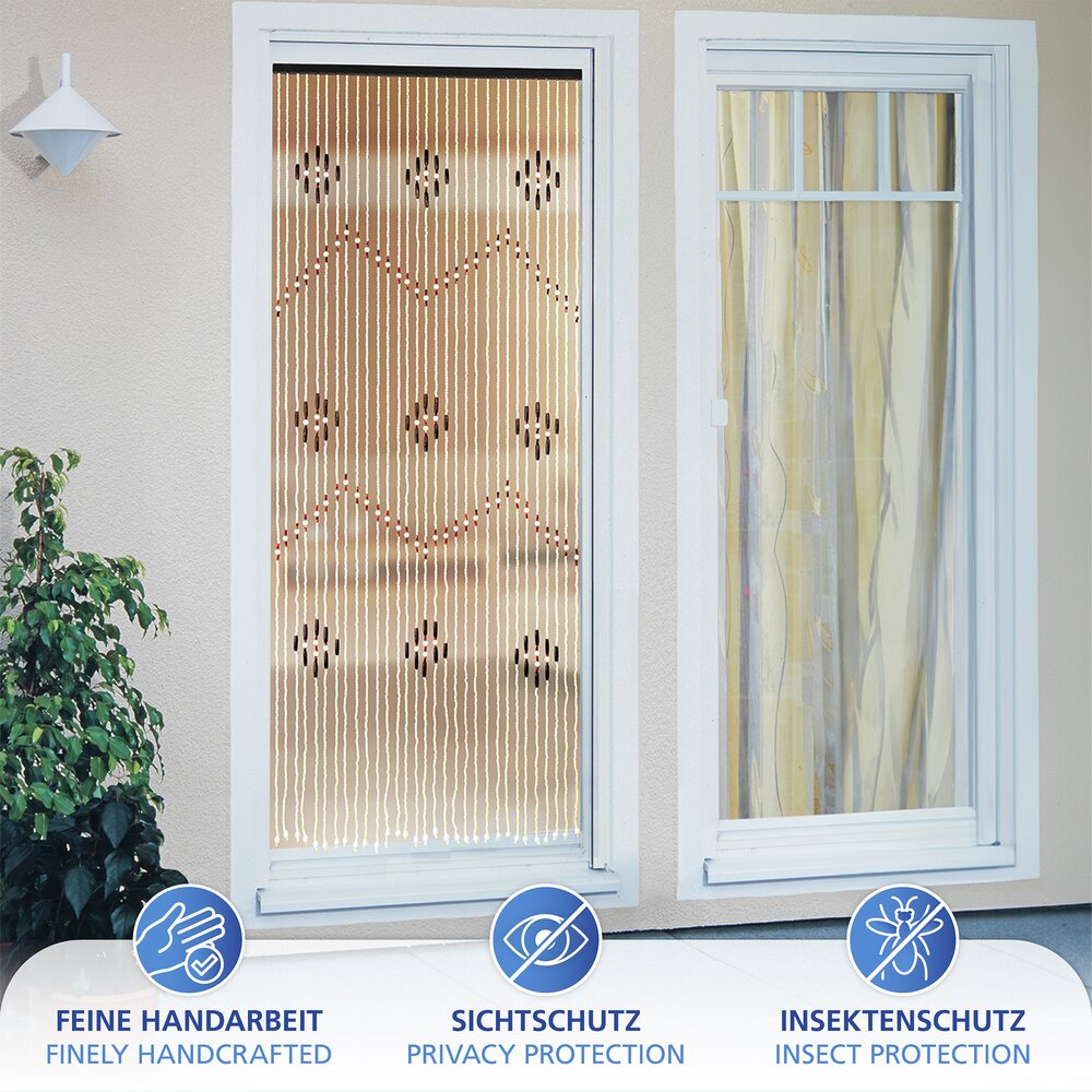 Rideau Perles de bois, multicolore, bois/bambou, 90x200 cm  avec 31 brins de perles