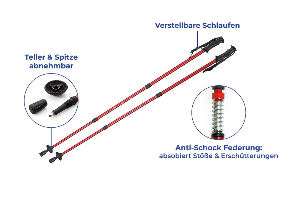 Trekking-Stöcke Teleskop  Wanderstock mit Anti-Schock-System