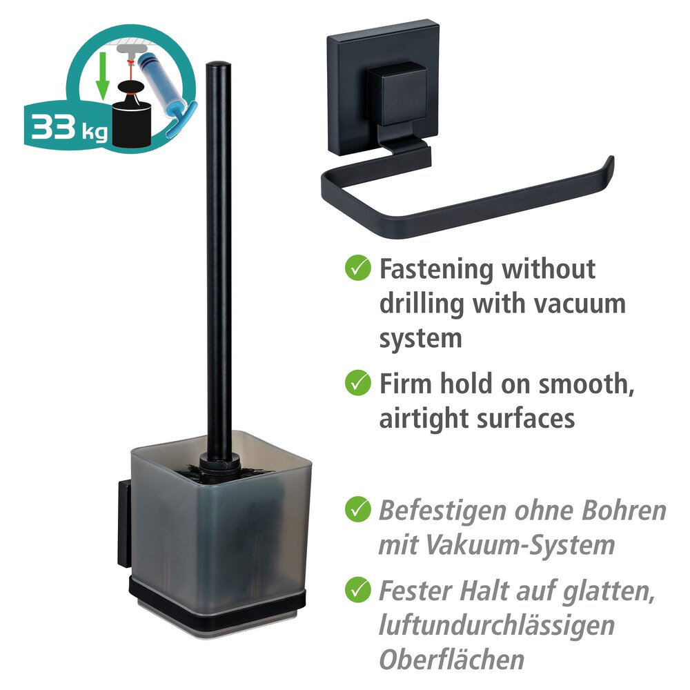 WC-Set Mod. Vacuum-Loc® Quadro, schwarz, Edelstahl/Kunststoff, 9,5x37x12,5 cm  ohne bohren, jederzeit repositionierbar