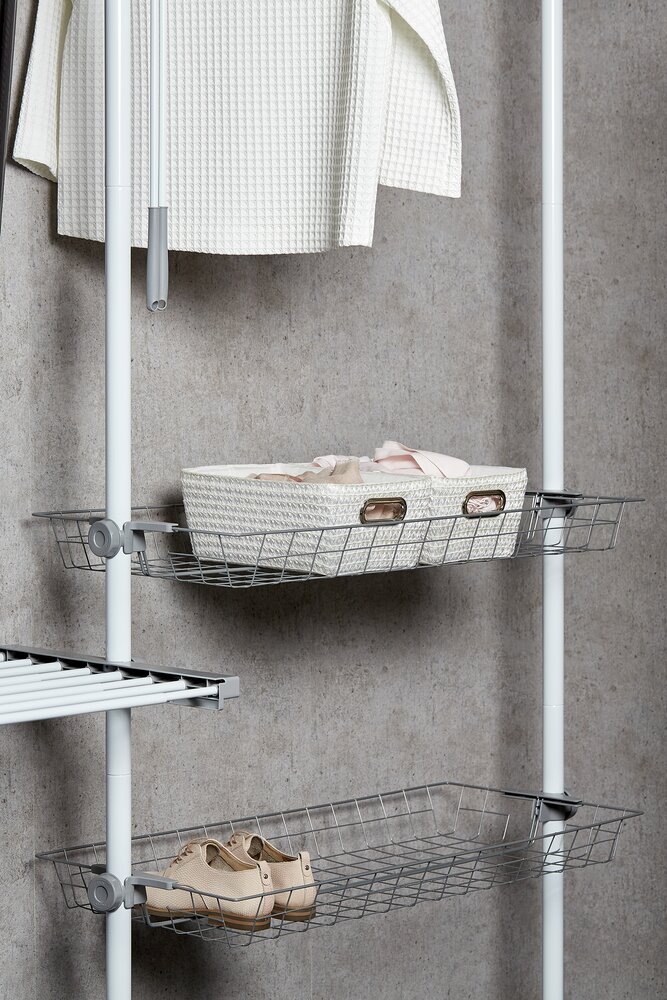 Système de penderie télescopique Hercules Duo  avec 3 tringles à vêtements et 2 paniers de rangement