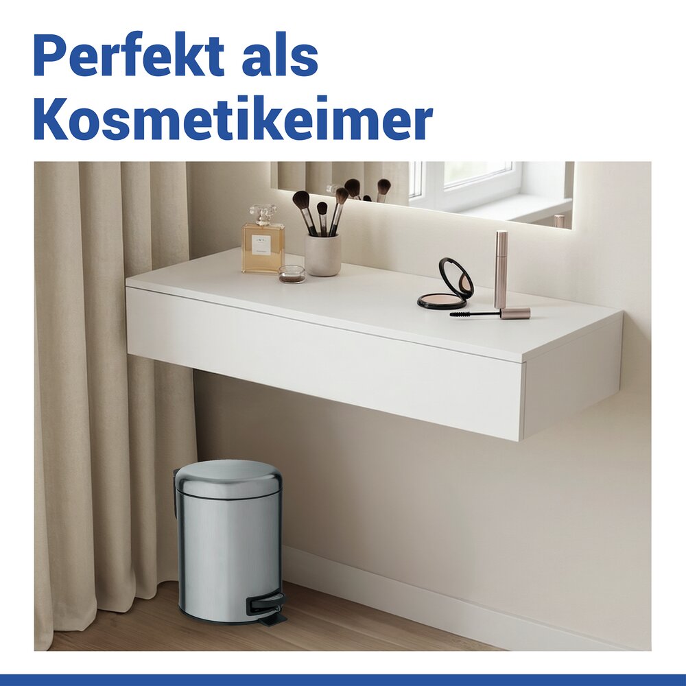 Poubelle à pédale Leman, 5L, petite poubelle salle de bain, acier mat  avec insert amovible