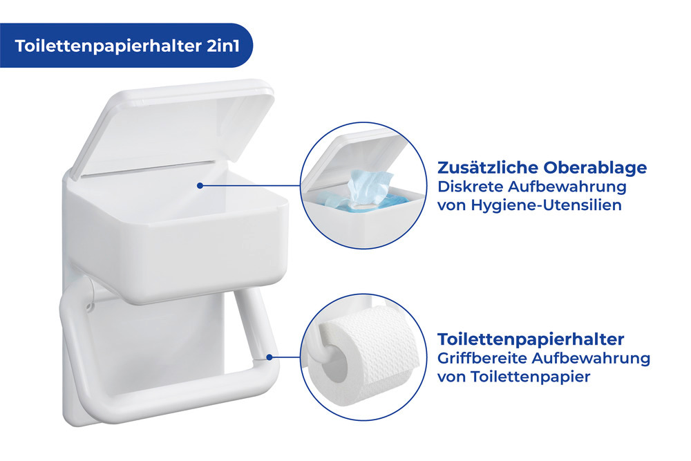 Toilettenpapierhalter 2 in 1  mit Ablage für feuchte Toilettentücher